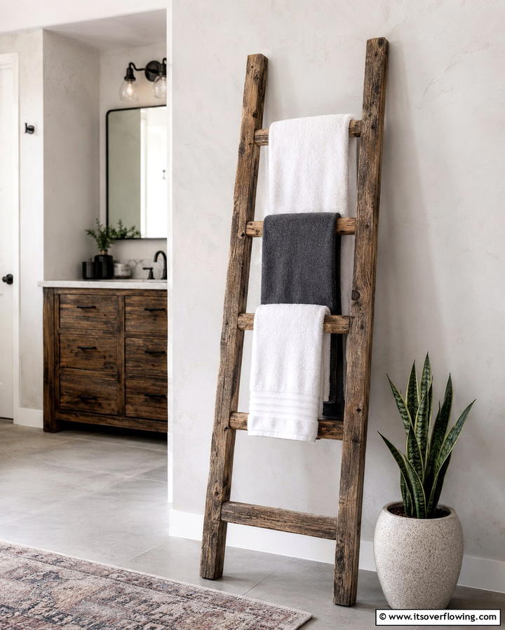 Ladder Towel Rack - 25 Towel Display Ideas to Organize Your Bathroom