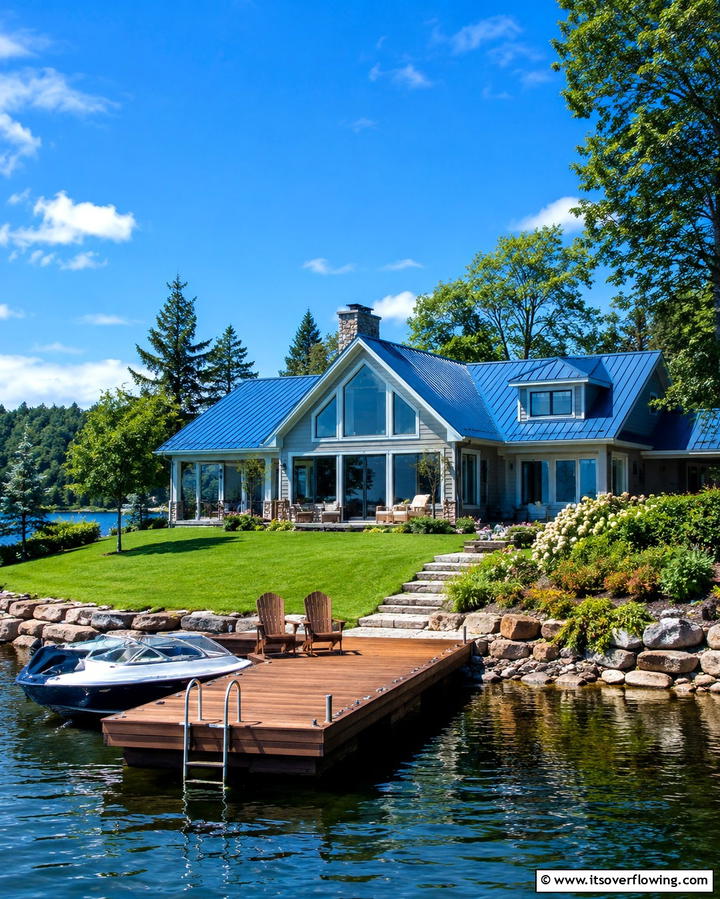 Lakeside Serenity - 25 Houses With Blue Metal Roofs for Curb Appeal