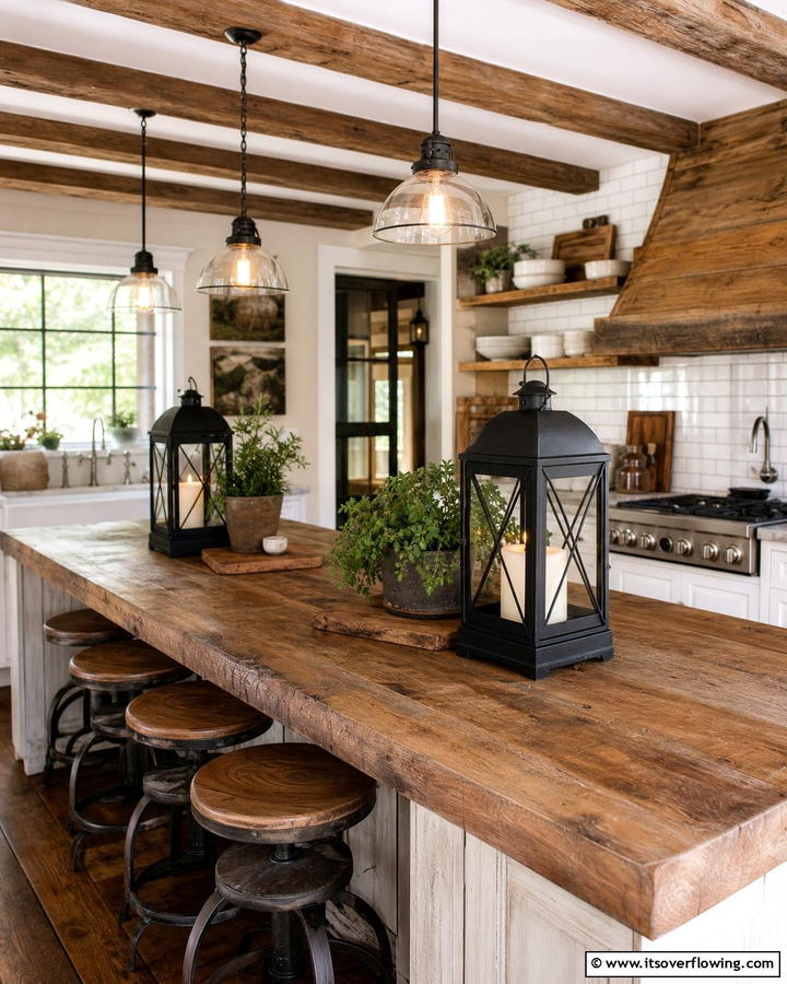 Lantern Accents with Rustic Wood - 30 Lantern Decor Ideas for Indoor and Outdoor Spaces