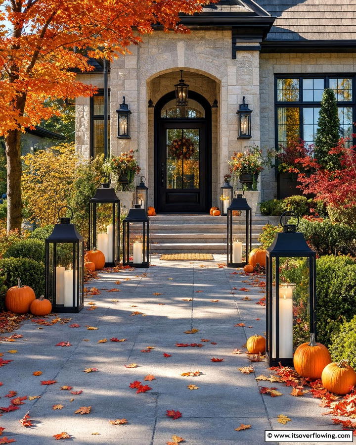 Lantern Displays - 25 Front Door Fall Decor Ideas for a Welcoming Entrance