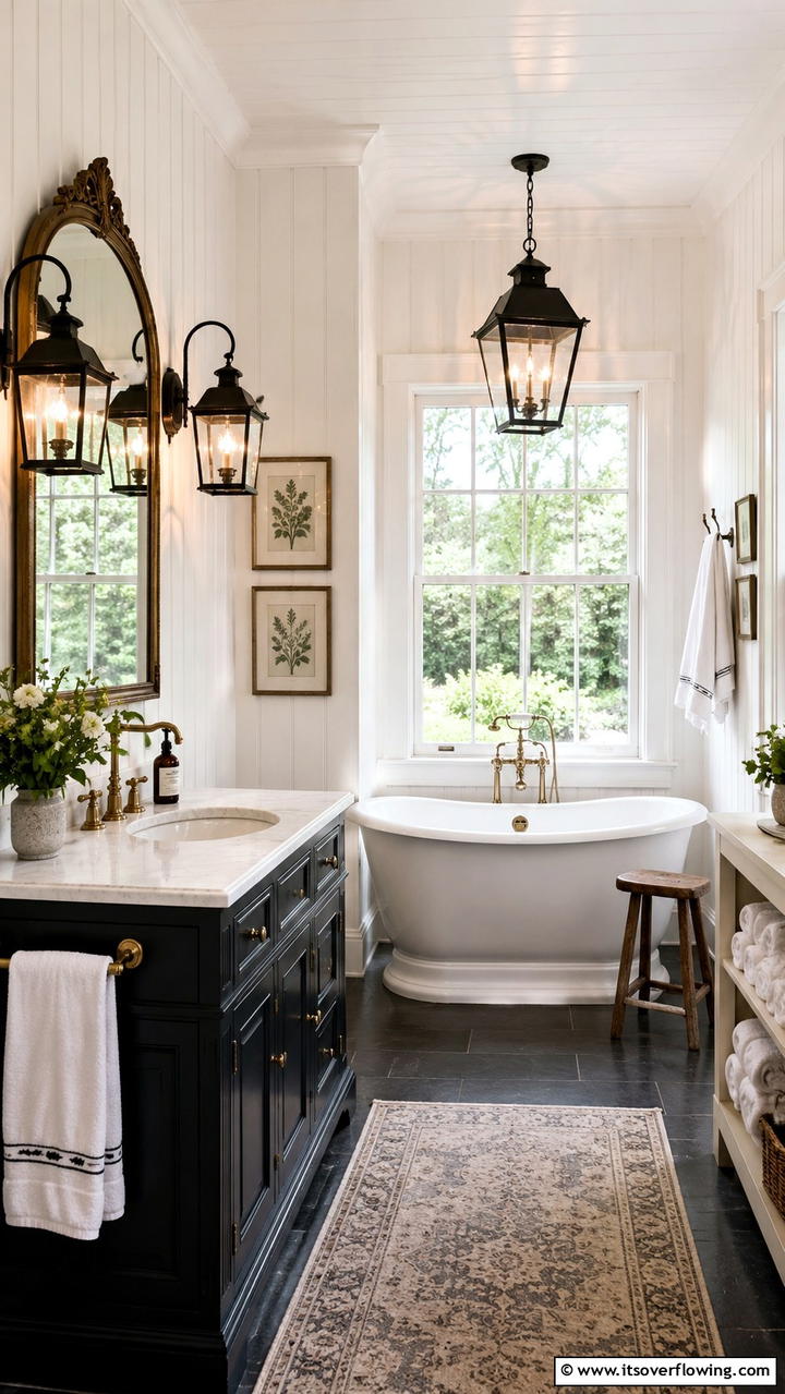 Lantern Lighting Appeal - 30 Cottage Bathroom Ideas for a Charming Relaxing Retreat
