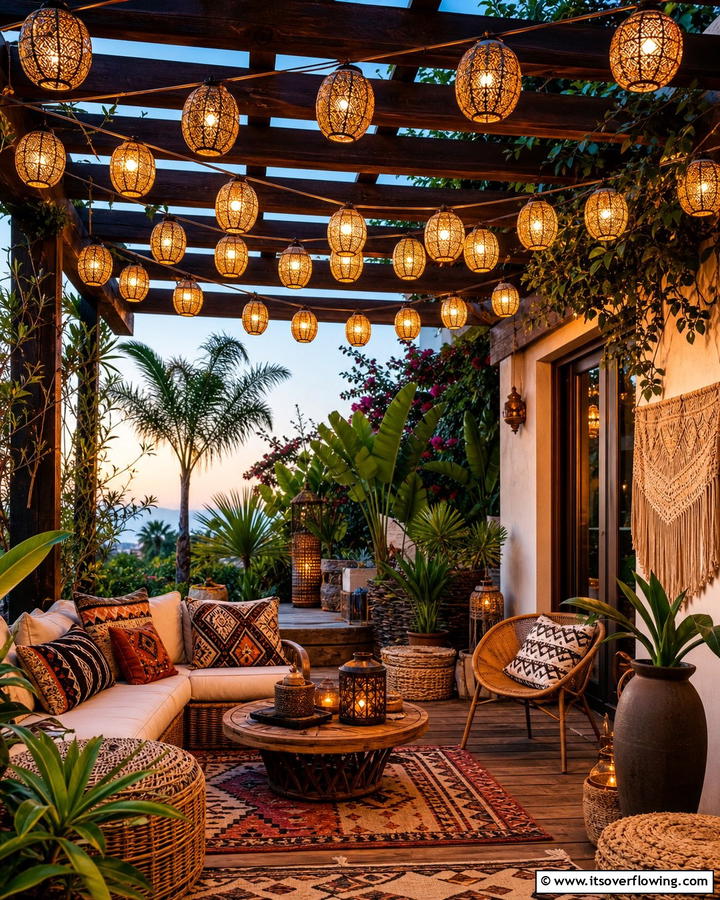 Lantern String Lights - 25 Cozy Boho Patio Ideas for Relaxing Outdoor Spaces