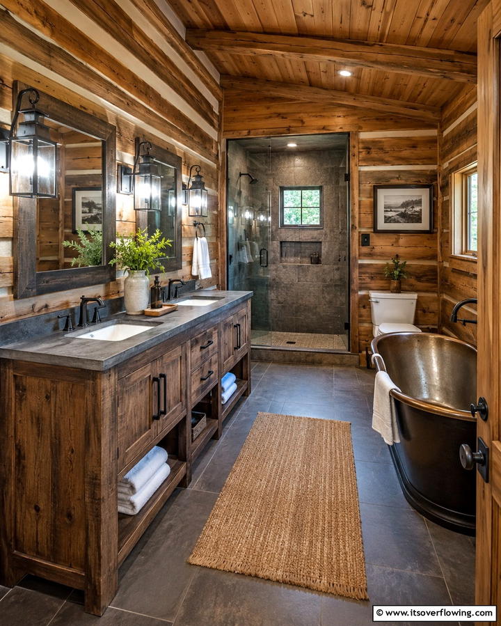 Lantern Style Lighting - 25 Log Cabin Bathroom Ideas for a Rustic and Relaxing Retreat