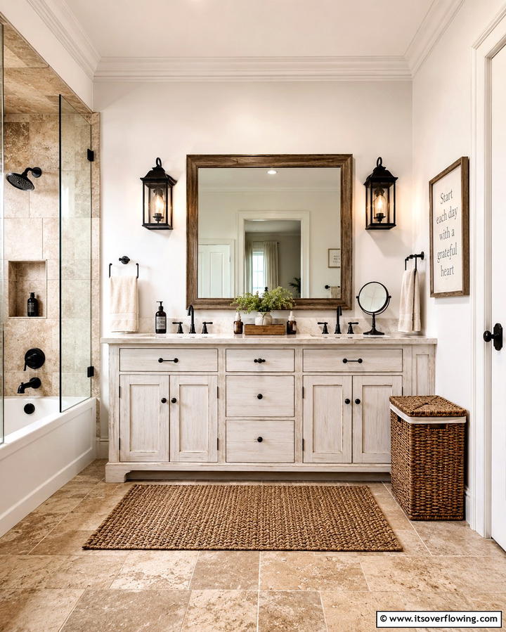Lantern Style Lighting - 25 Rustic Bathroom Ideas for a Cozy Feel