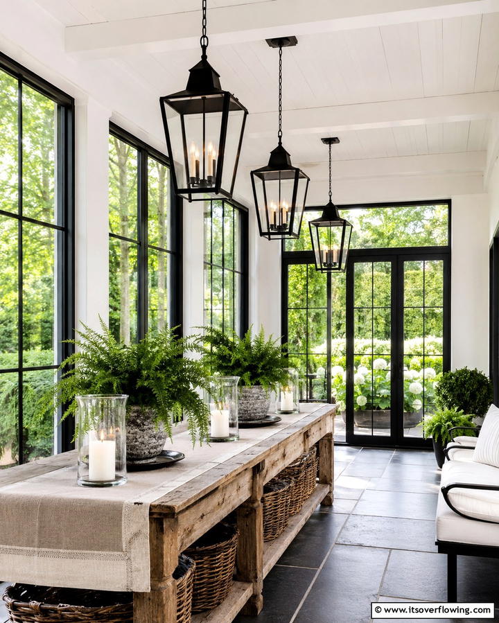 Lantern Style Lighting for Ambient Glow - 25 Rustic Sunroom Ideas to Enjoy Nature Indoors