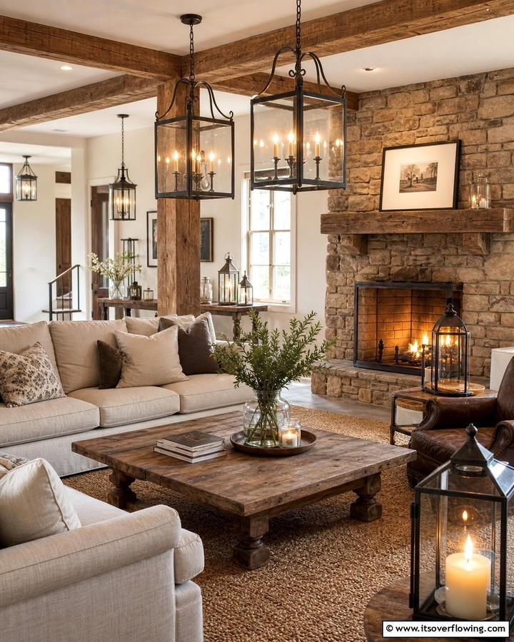 Lantern Style Lighting for Ambient Glow - 20 Primitive Living Room Ideas for a Rustic Look