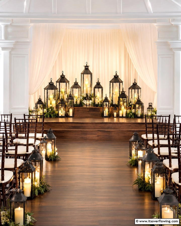 Lantern and Candle Display - 30 Stunning Wedding Altar Design Inspirations