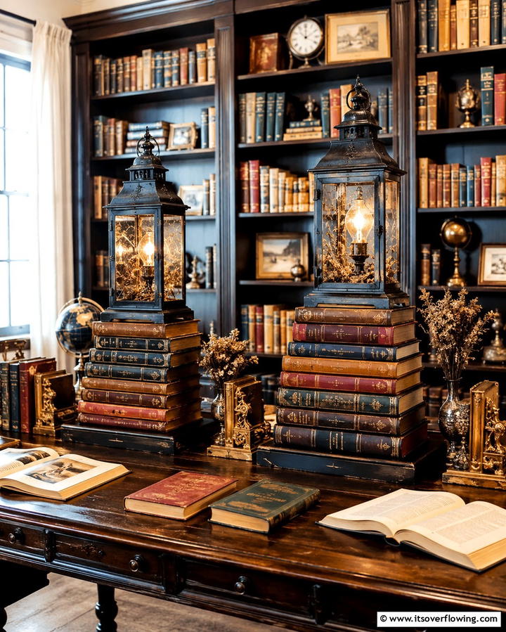 Lanterns with Vintage Books as Bases - 20 Unique Lantern Centerpiece Ideas for Any Occasion