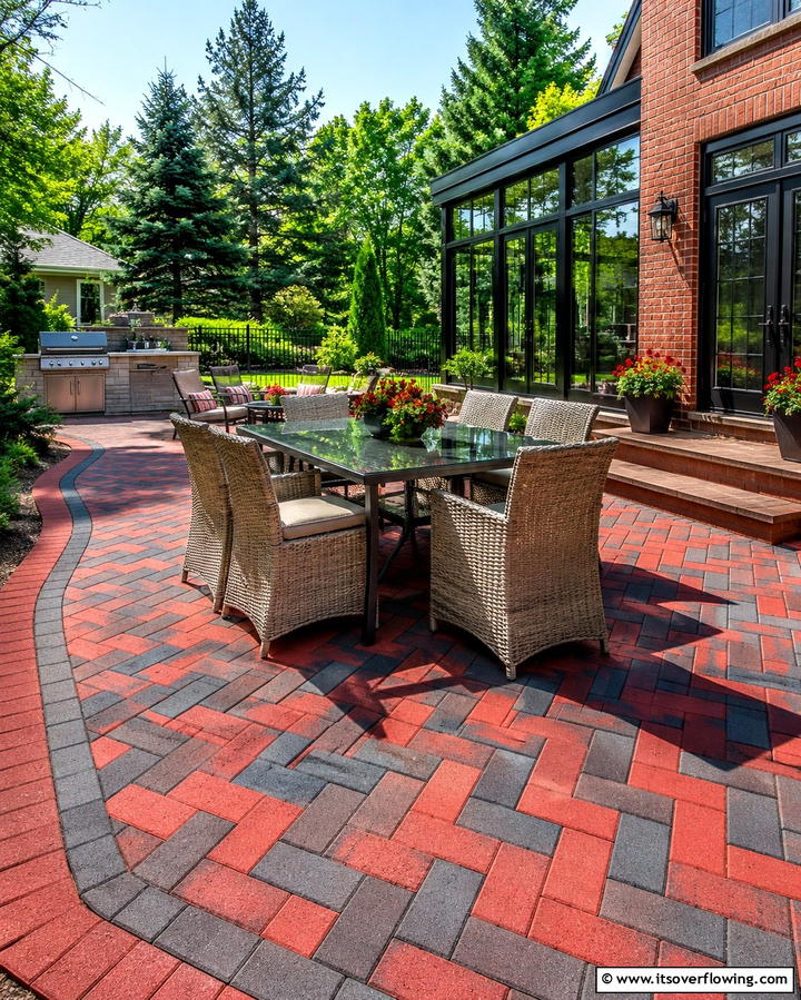 Large Brick Herringbone Pattern - 25 Herringbone Brick Patio Designs for a Classic Look