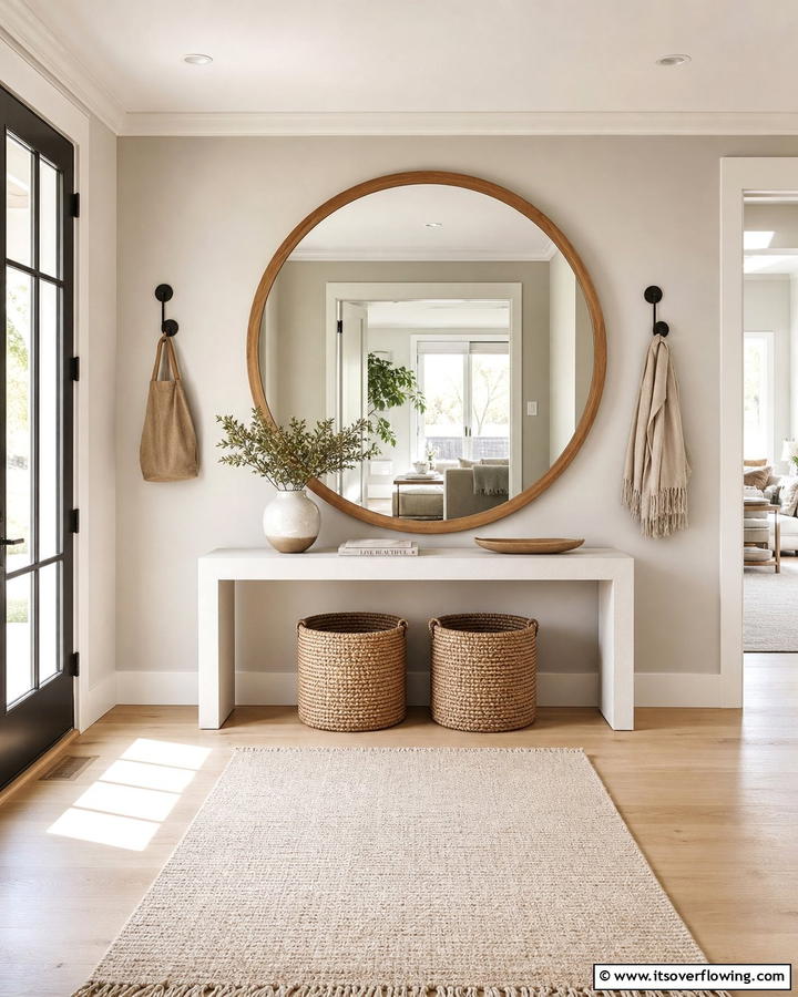 Large Circular Mirrors - 20 Scandinavian Entryway Ideas for a Minimalist Look