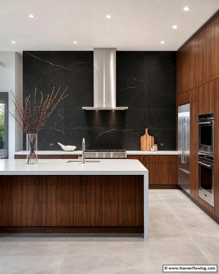 Large Format Tiles - 25 Kitchen With Black Backsplash Ideas for Drama