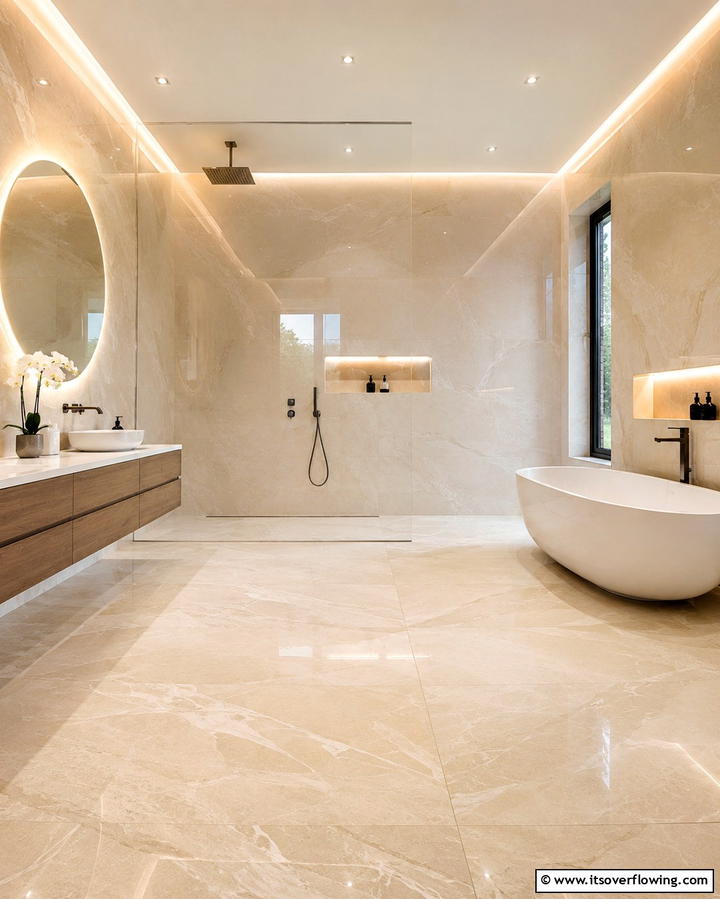 Large Format Tiles for Seamless Elegance - 25 Walk-in Shower Tile Ideas for a Luxurious Bathroom