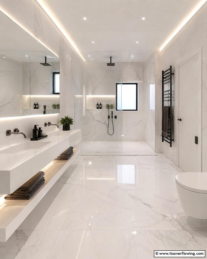 Large Format White Tiles - 30 Elegant White Tile Bathroom Design Concepts