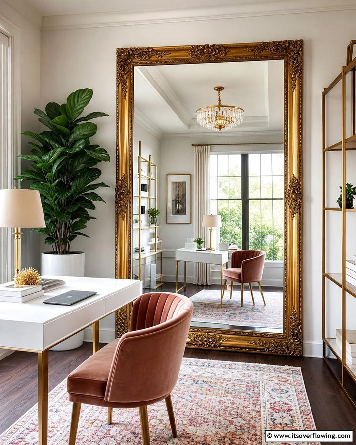 Large Framed Mirror - 20 Home Office Background Ideas for Professional Vibes