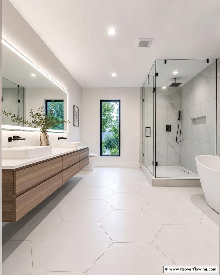 Large Hexagon Tiles for Spacious Vibes - 20 Hexagon Tiles Ideas for Bathrooms with Style