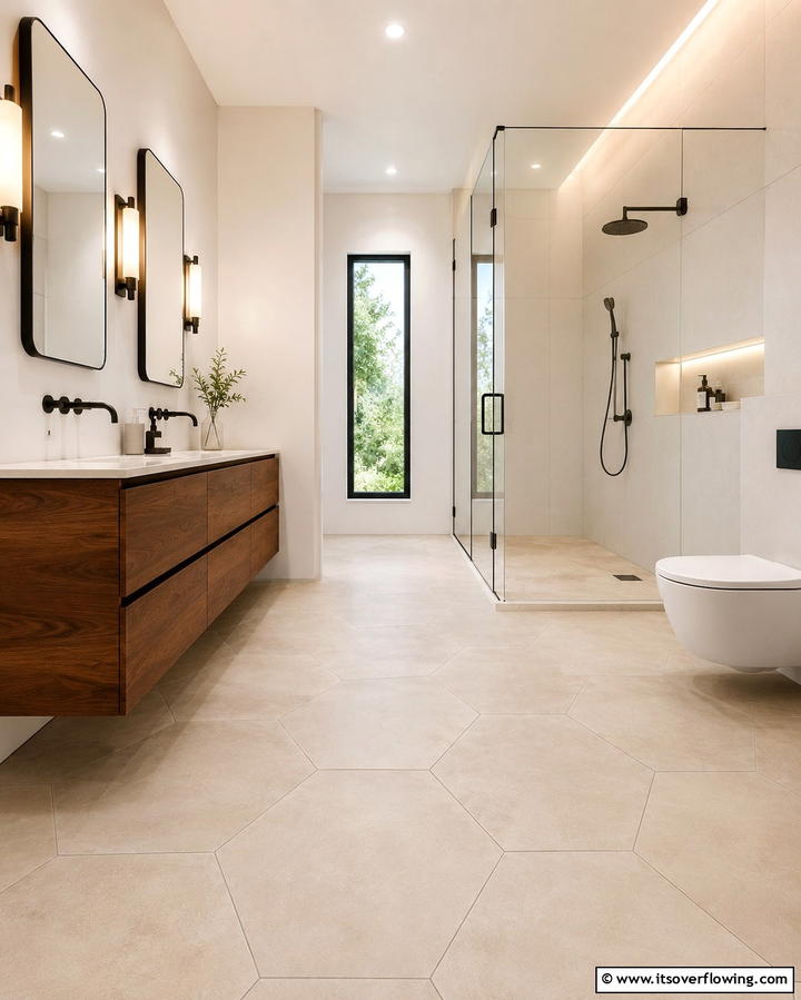 Large Hexagon Tiles for a Modern Look - 30 Bathrooms with Hexagon Tile Floor Design Ideas