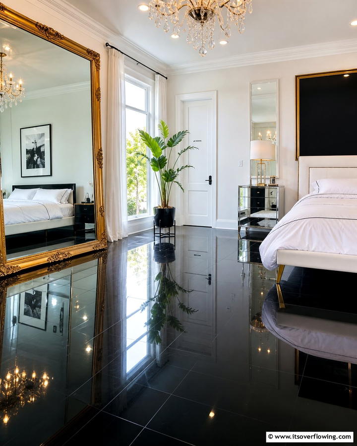 Large Mirrors to Enhance Space - 25 Black Floor Bedroom Ideas for a Bold and Modern Look