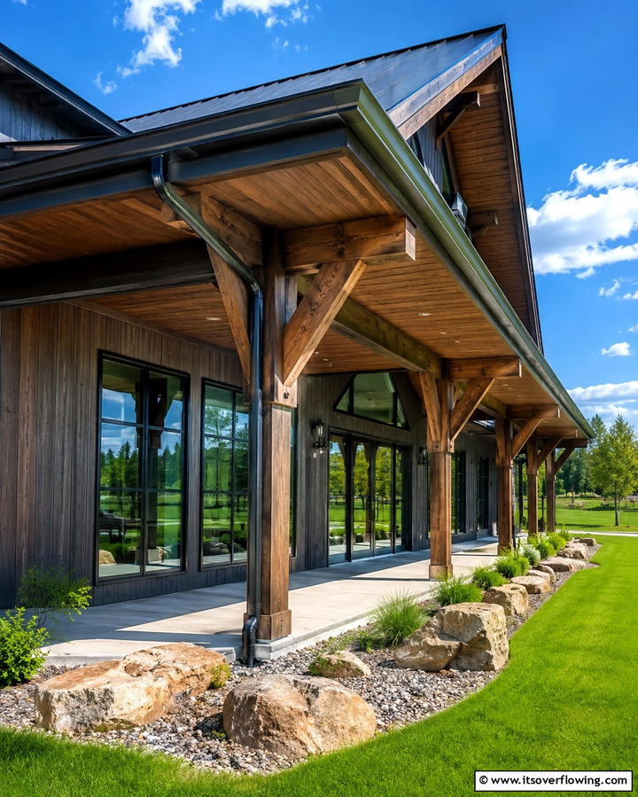Large Overhangs for Weather Protection - 30 Pole Barn & Barndominium Exterior Designs for Rustic Charm