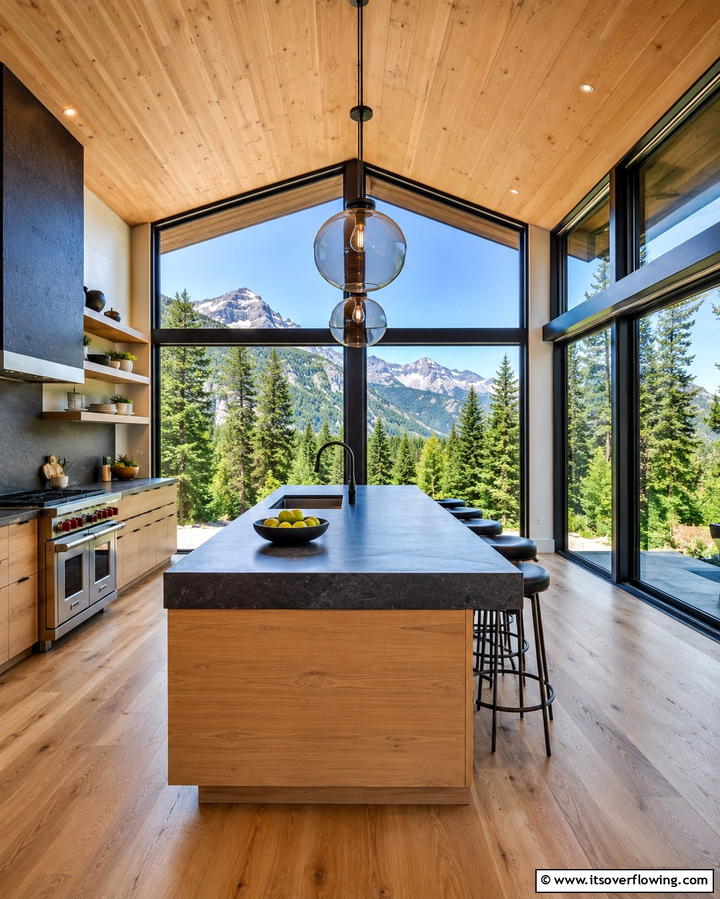 Large Picture Windows - 25 Mountain House Kitchen Ideas for Rustic Charm