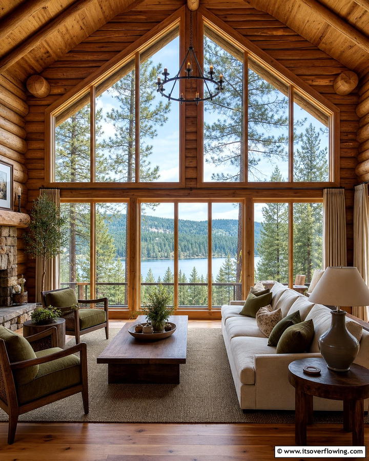 Large Picture WindowsExact - 25 Log Cabin Interior Design Ideas for Cozy Living