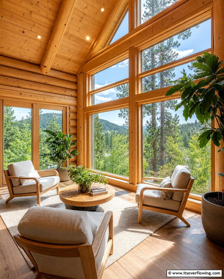 Large Picture WindowsOne - 25 Log Cabin Interior Design Ideas for Cozy Living