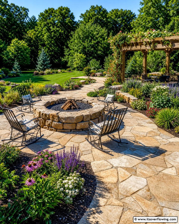 Large Rock Fire Pit with Stone Pathway - 25 Rock Fire Pit Ideas for Outdoor Gatherings