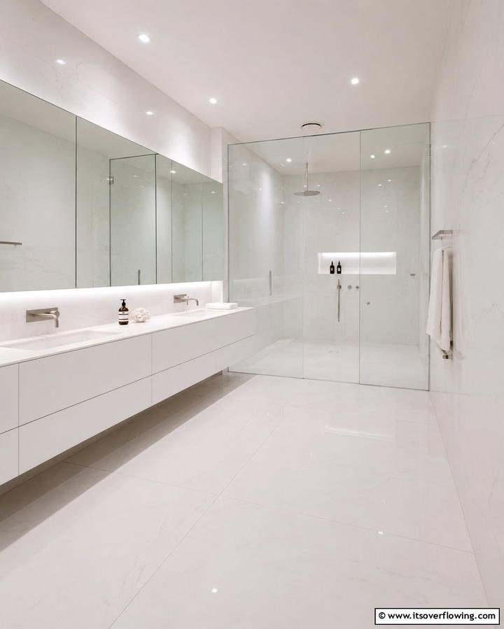 Large White Tiles for a Seamless Look - 30 Elegant White Tile Bathroom Design Concepts
