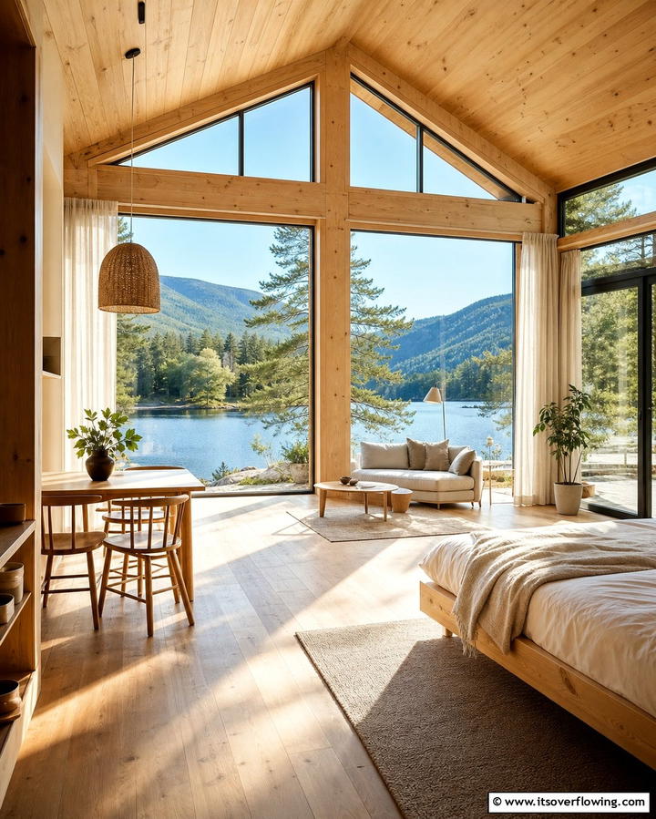 Large Windows for Natural Light - 25 One Room Cabin Interior Design Ideas for a Cozy Retreat