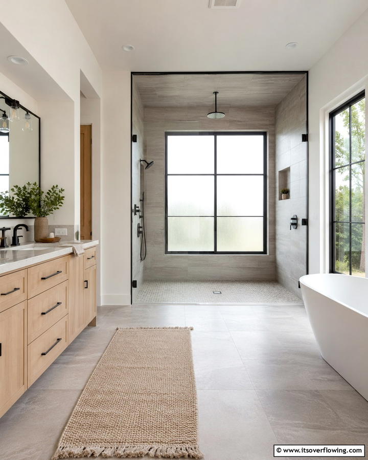 Large Windows for Natural Light - 25 Rustic Walk-in Shower Ideas for a Spa-Like Bathroom