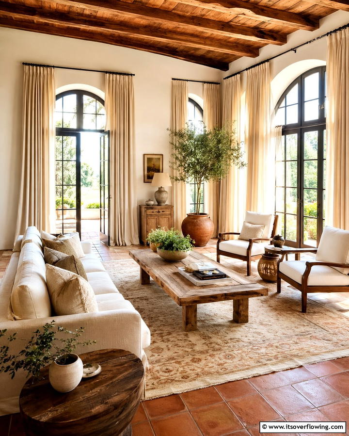Large Windows with Drapes - 20 Tuscan Living Room Ideas for a Cozy Feel