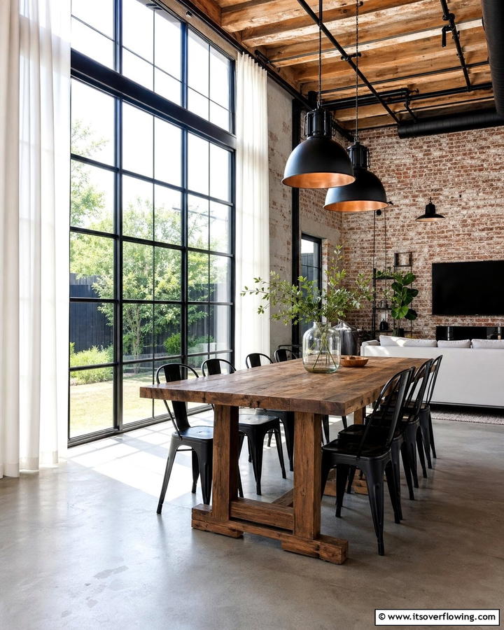 Large Windows with Minimal Drapery - 20 Industrial Dining Room Ideas for a Modern Look