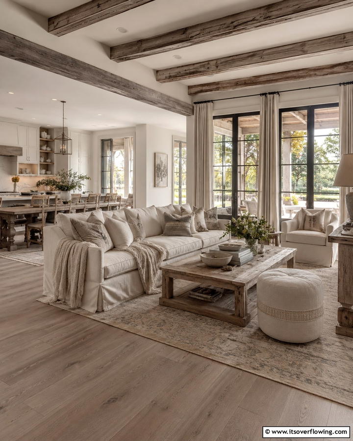 Large Windows with Simple Curtains - 25 Farmhouse Living Room Ideas for a Rustic Charm
