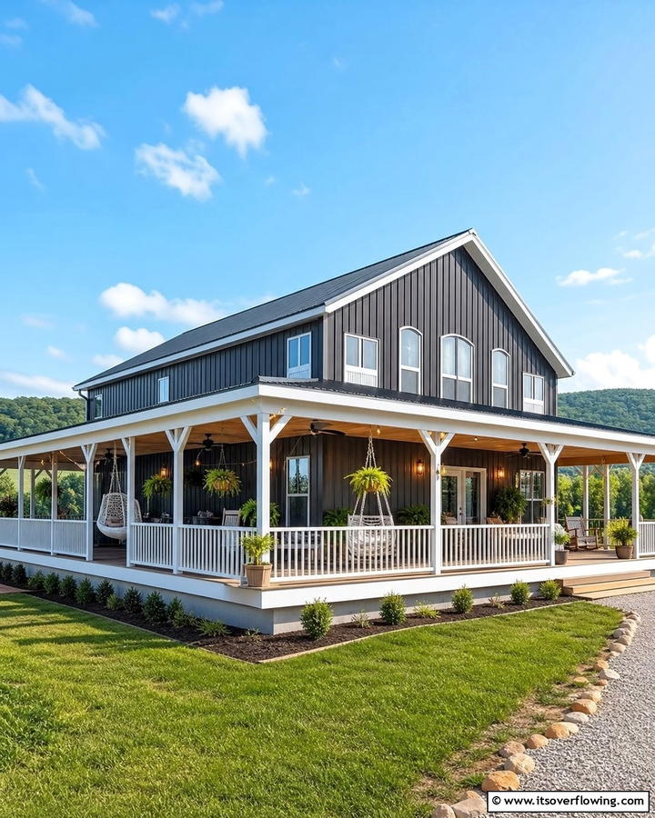 Large Wraparound Porches - 20 Barndominium Exterior Ideas for Curb Appeal