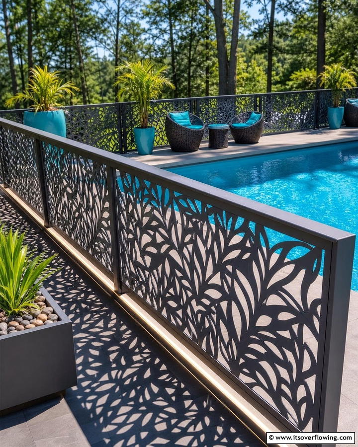Laser Cut Metal Panels for Artistic Flair - 20 Pool Deck Railing Ideas for Safety and Style