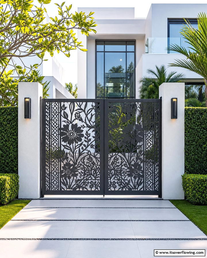Laser Cut Steel Gate - 20 Front Door Gate Ideas to Enhance Your Home’s Curb Appeal