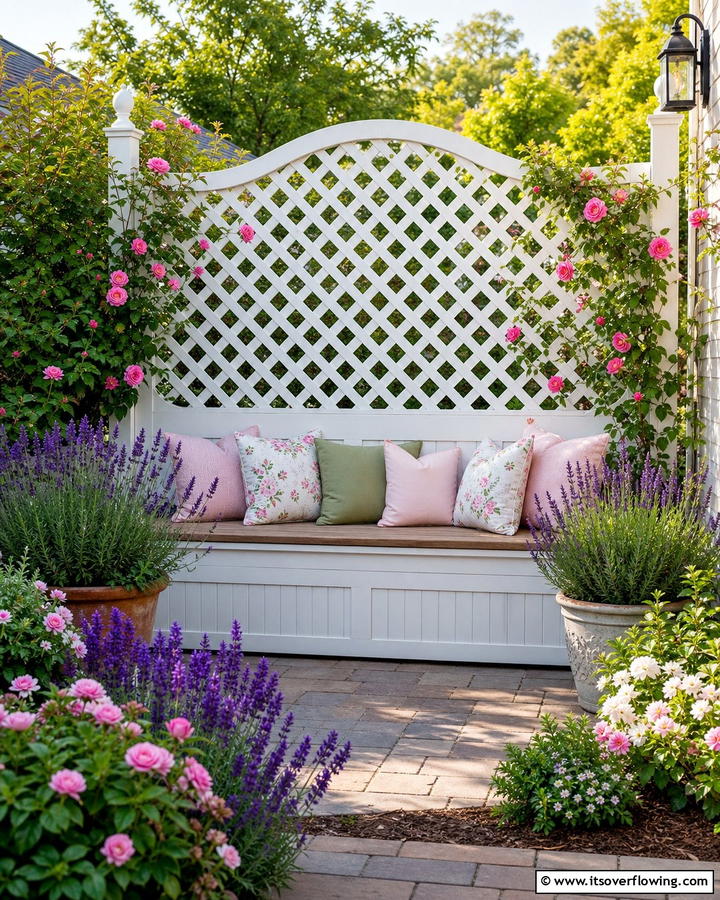 Lattice Fence with Bench Seating - 20 Lattice Fence Ideas for a Stylish and Functional Garden
