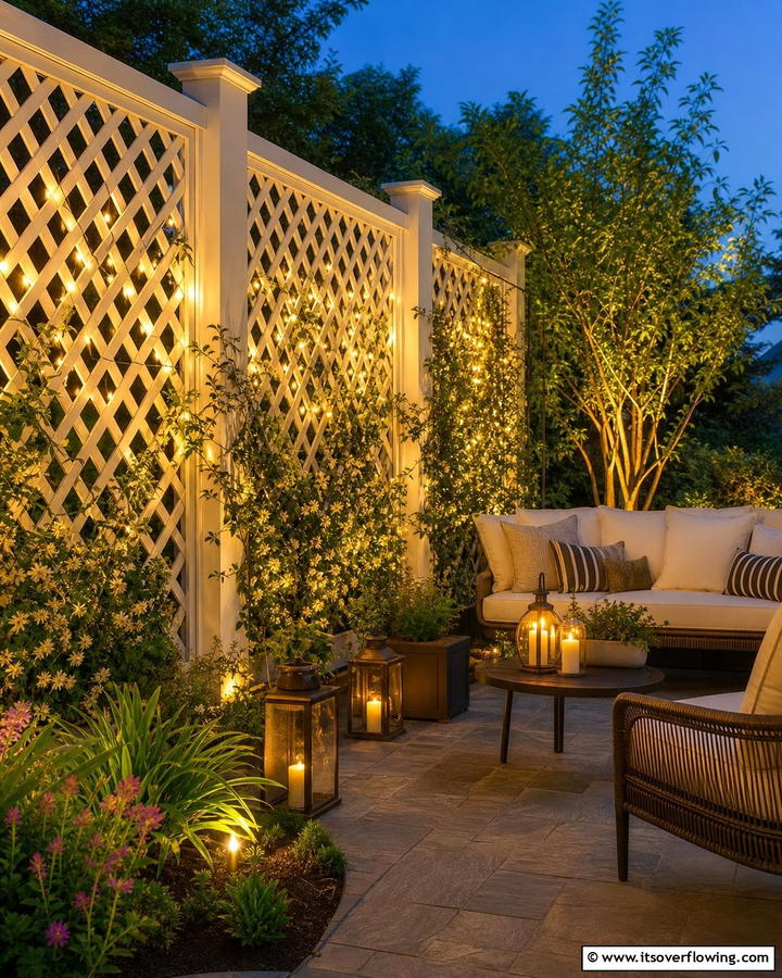 Lattice Fence with Integrated Lighting - 20 Lattice Fence Ideas for a Stylish and Functional Garden