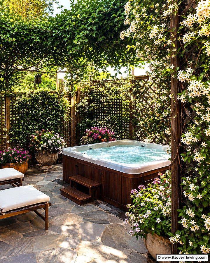 Lattice Panels with Climbing Plants - 25 Backyard Hot Tub Privacy Ideas for Relaxing Spaces