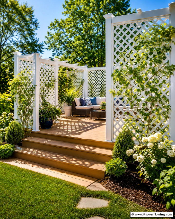 Lattice Privacy Screens - 30 Private Deck Ideas for Secluded Outdoor Relaxation Zones