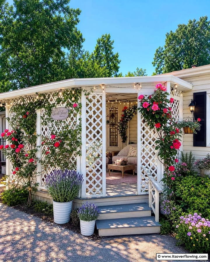 Lattice Style Porch for Privacy and Elegance - 20 Mobile Home Porch Ideas to Boost Curb Appeal