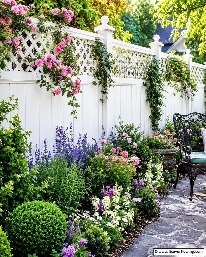 Lattice Top White Fence - 20 White Privacy Fence Ideas for a Classic Look