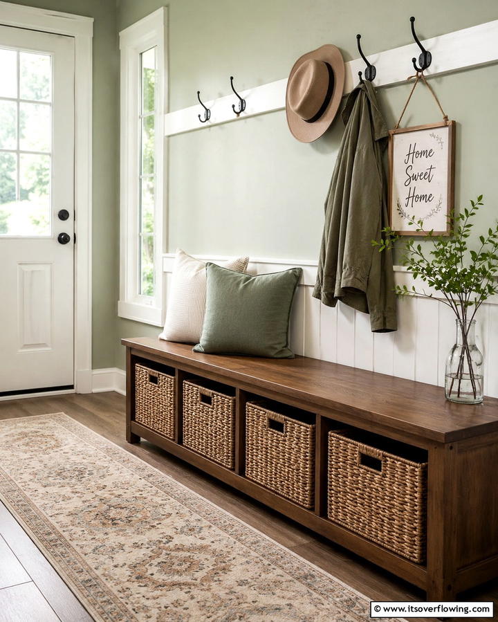 Laundry Basket Bench - 25 Laundry Basket Storage Ideas for a Tidy Home