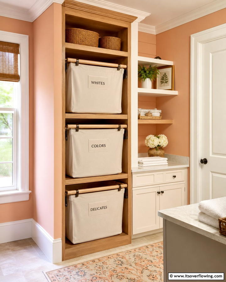 Laundry Basket Shelf Tower - 25 Laundry Basket Storage Ideas for a Tidy Home