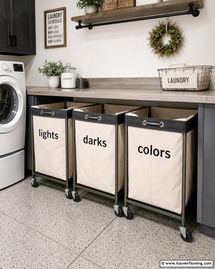 Laundry Sorting Bins - 25 Functional Garage Laundry Room Combo Ideas
