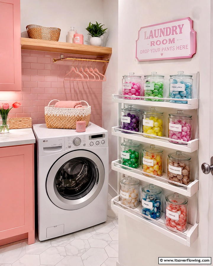 Laundry Supply Spice Shelf Design - 30 Laundry Room Shelf Ideas- Maximize Storage & Efficiency