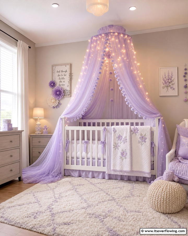 Lavender Canopy for a Dreamy Effect - 20 Purple Nursery Ideas for a Dreamy Baby Room