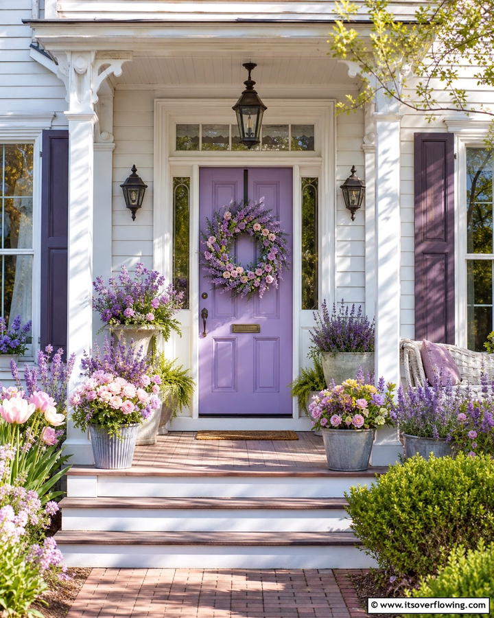 Lavender Door with Wreath Accents - 20 Lavender Front Door Ideas for a Welcoming Entrance