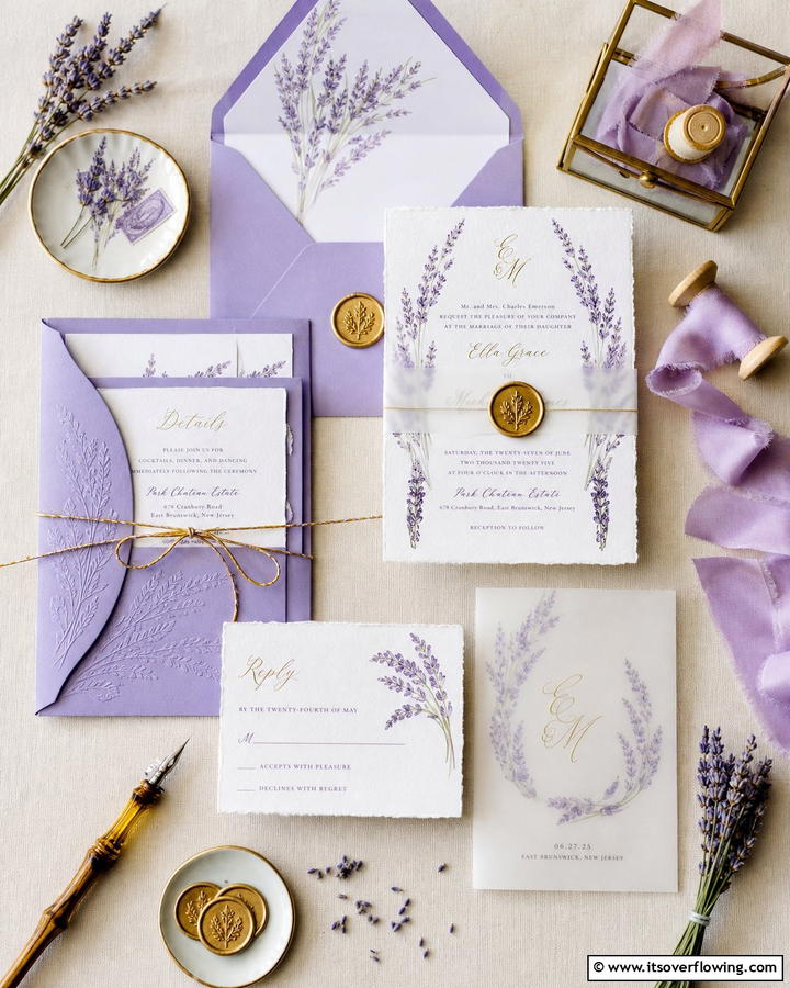 Lavender Invitation Suites - 30 Lavender Wedding Ideas for Romantic Celebrations