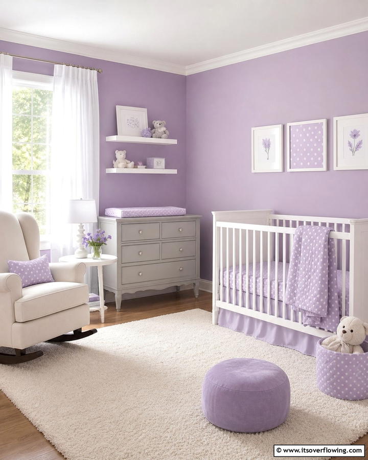 Lavender Walls for a Soft Atmosphere - 20 Purple Nursery Ideas for a Dreamy Baby Room