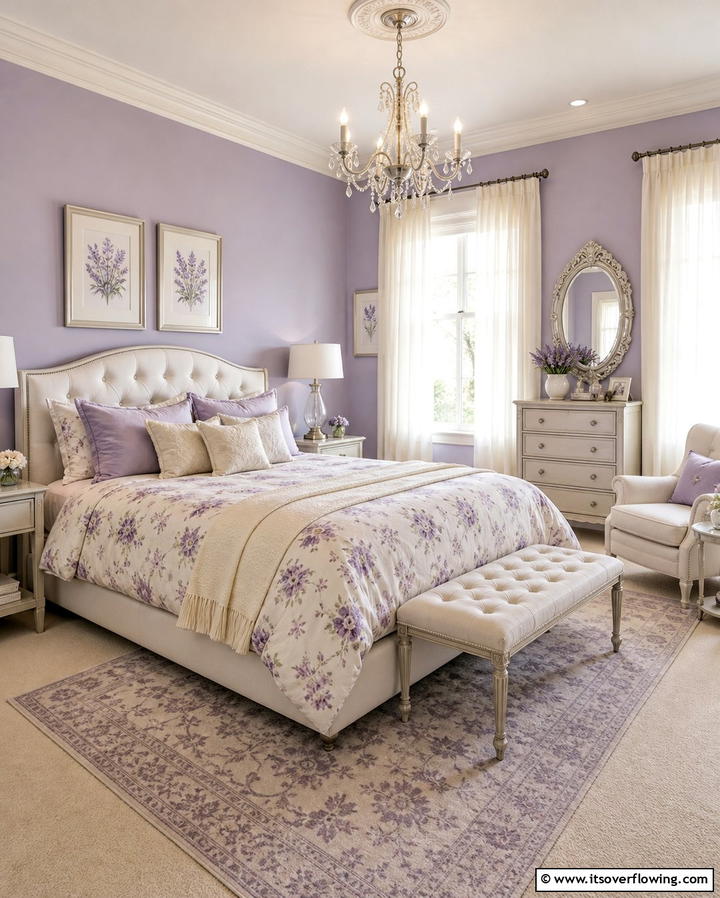 Lavender and Cream for Gentle Serenity - 25 Bedroom Painting Ideas With Two Colors for Impact
